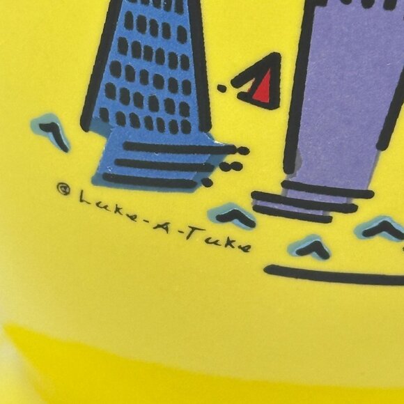 Luke A Tuke Mug San Francisco Yellow Ceramic Pedestal Red Interior 12 Oz - Picture 6 of 7